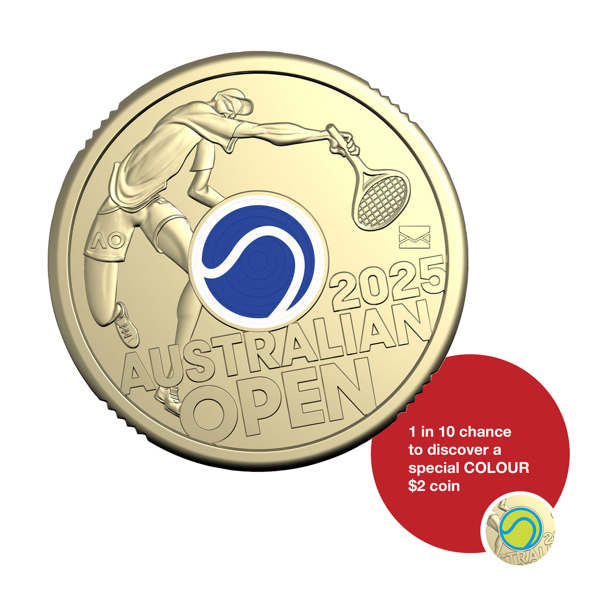 Australia Men's Australian Open 2025 $2 Privymark Uncirculated Coin