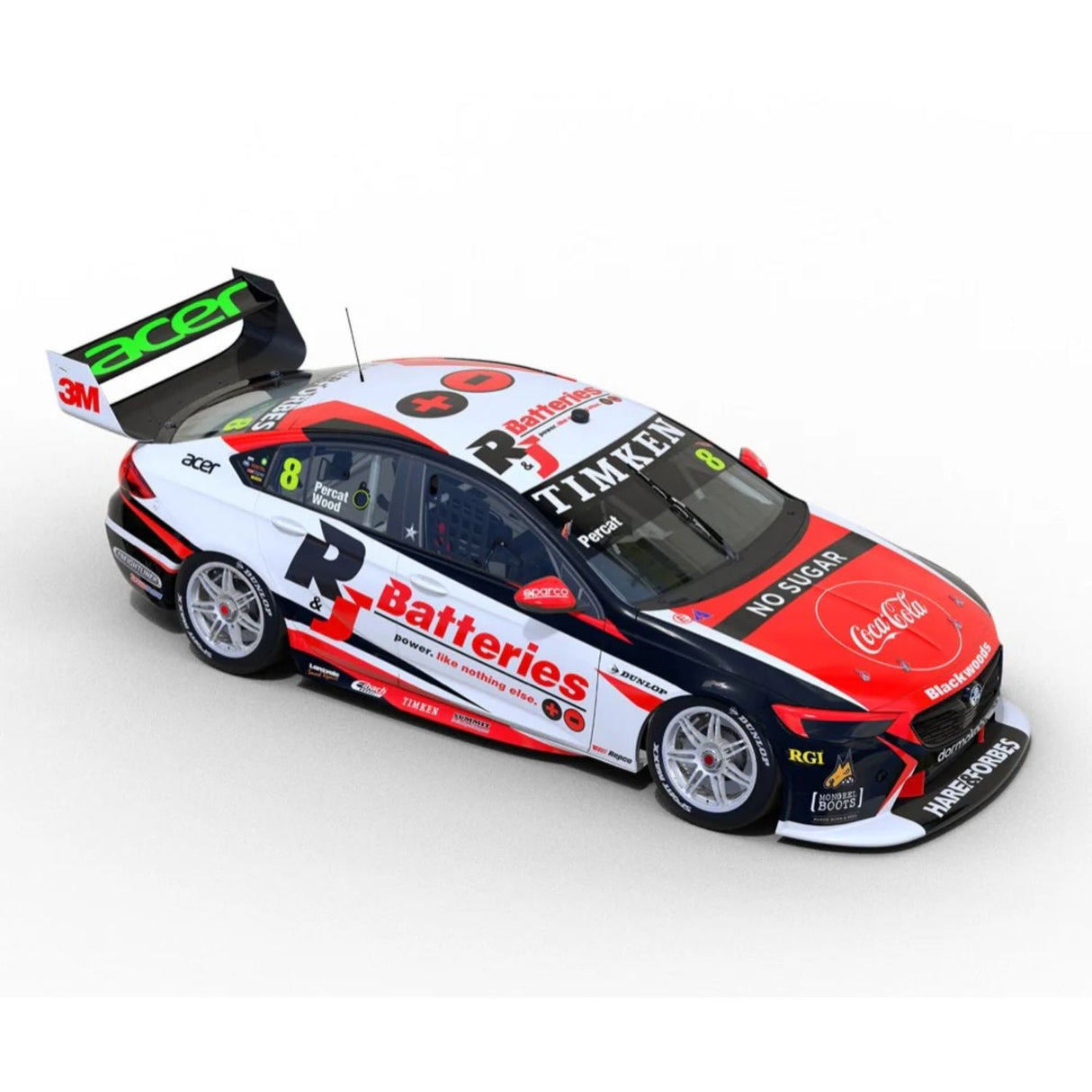 HOLDEN ZB COMMODORE - BJR R&J BATTERIES - PERCAT/WOOD #8 - 2021 REPCO Bathurst 1000 - 1:18 Scale Diecast Model Car