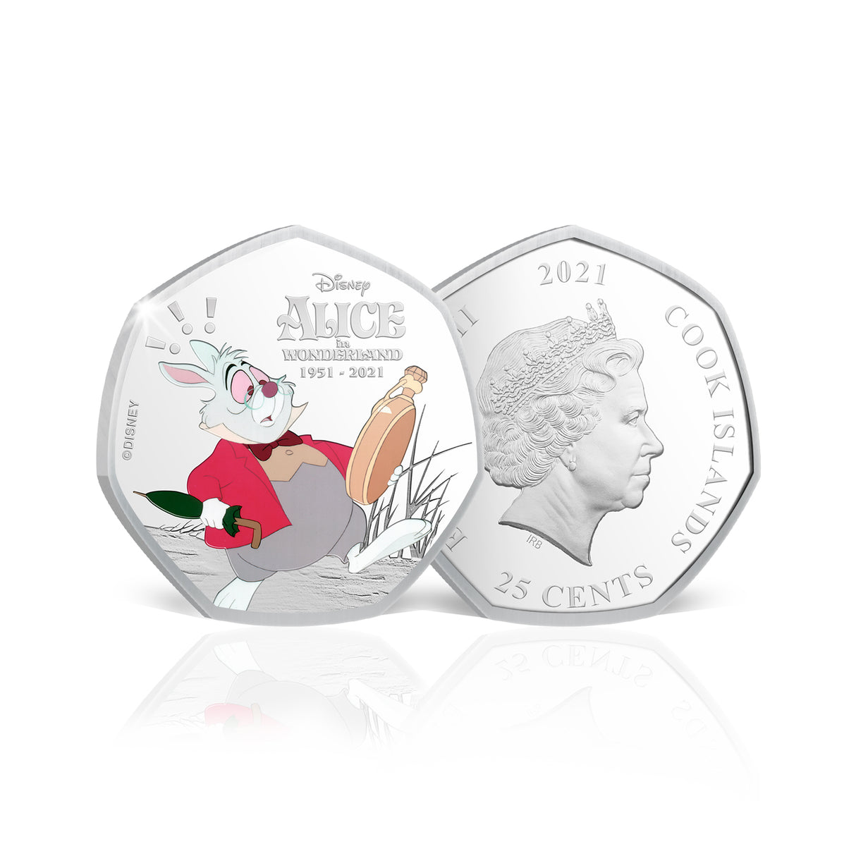 Alice in Wonderland 70th Anniversary 2021 25c I'm Late Silver-plated Prooflike Coin