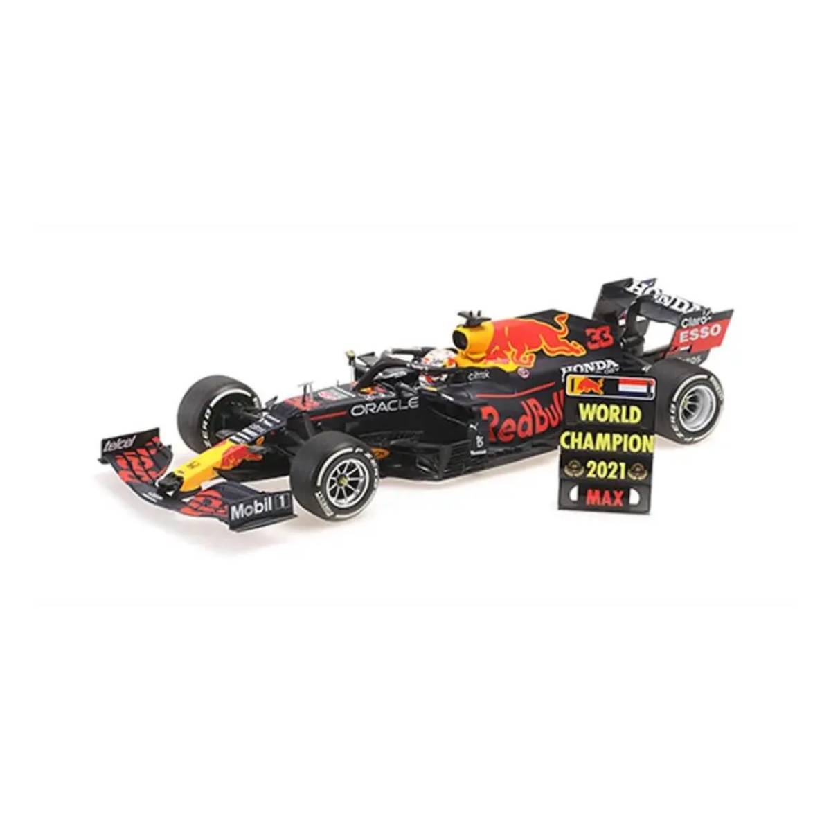 RED BULL RACING HONDA RB16B - MAX VERSTAPPEN - WINNER ABU DHABI GP 2021 W/PITBOARD - WC 2021 - 1:18 Scale Diecast Model Car