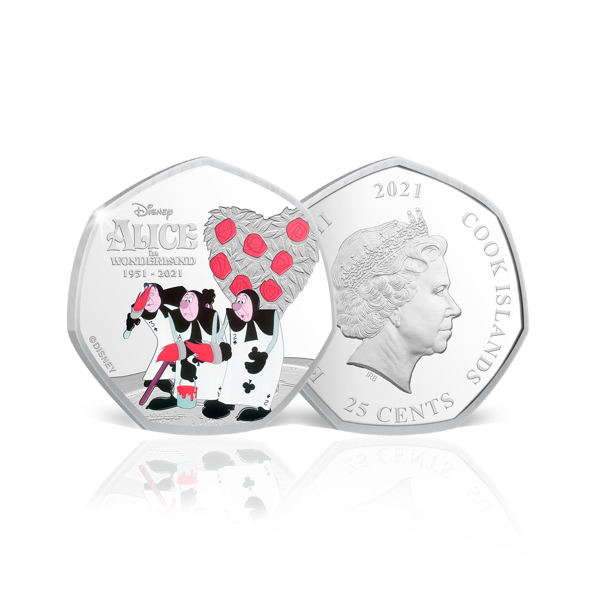 Alice in Wonderland 70th Anniversary 2021 25c Painting the Roses Red Silver-plated Prooflike Coin