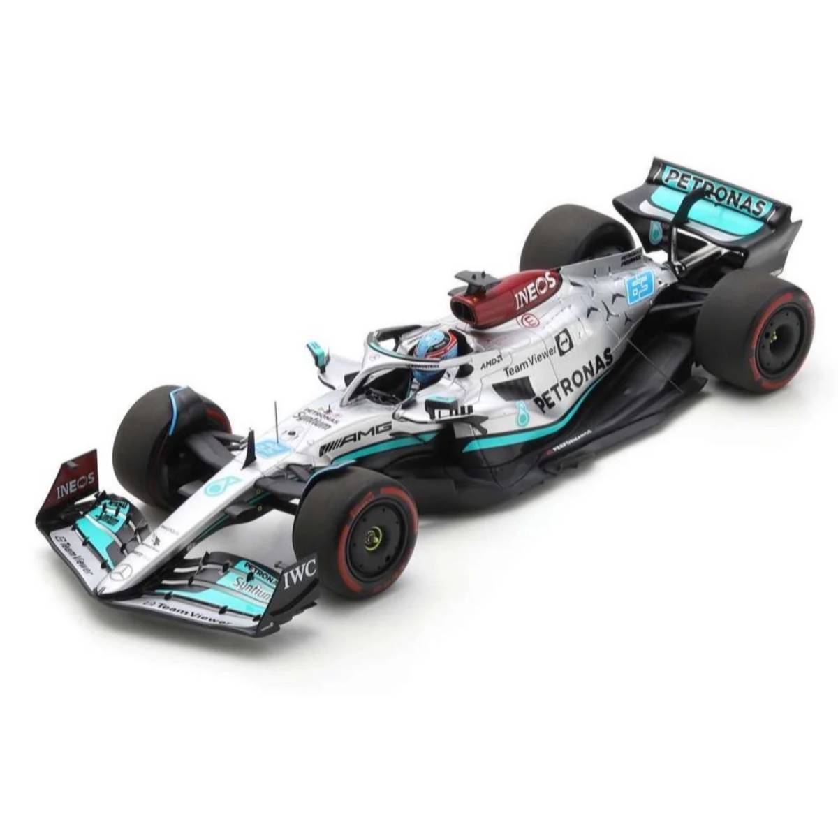 Mercedes-AMG Petronas F1 W13 E Performance No.63 - Winner Brazilian GP 2022 - George Russell.  (With pit and number board).  With Acrylic Cover - 1:18 Scale Resin Model Car