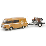 Barkas B1000 Van Werkstatt Service 1965 With Trailer + 2x Motorcycle - 1:43 Scale Diecast Model Truck