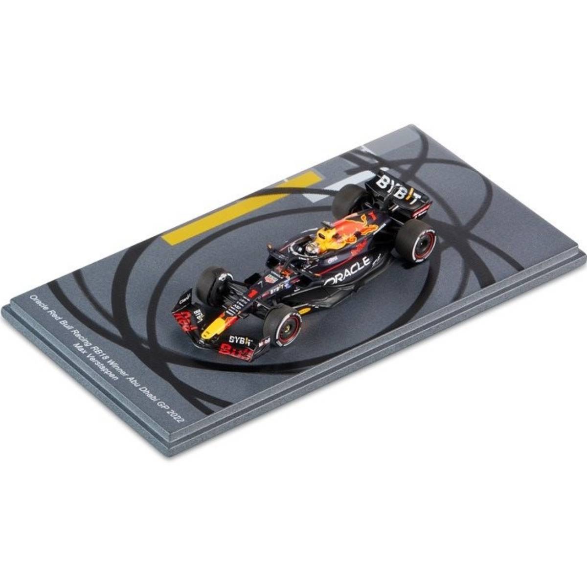 Oracle Red Bull Racing RB18 No.1 - Winner Abu Dhabi 2022 - Max Verstappen.  (Bigger base with tyre marks) - 1:43 Scale Resin Model Car