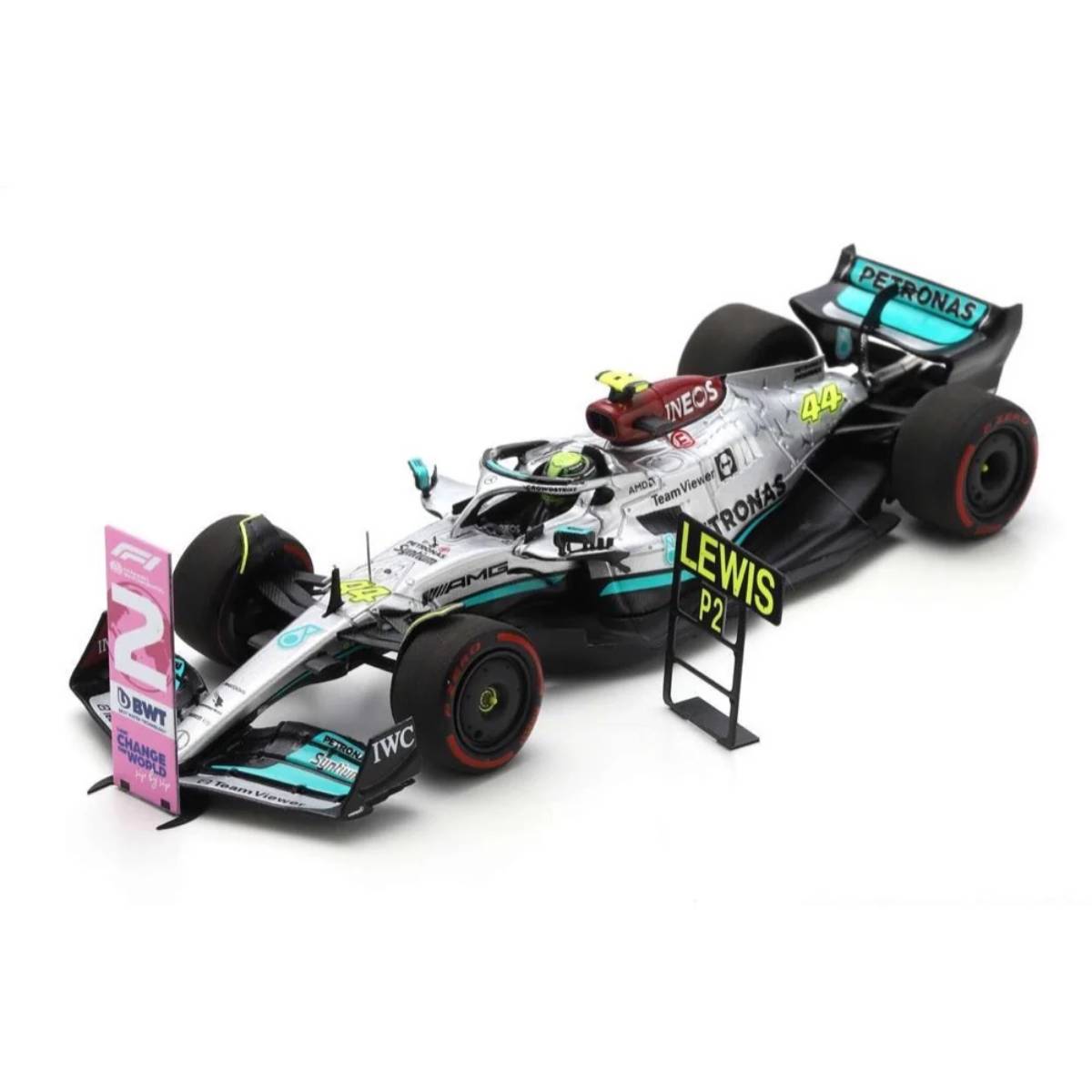 Mercedes-AMG Petronas F1 W13 E Performance No.44 Mercedes-AMG Petronas F1 Team - 2nd Brazilian GP 2022 - Lewis Hamilton.  (With pit and number board) - 1:43 Scale Resin Model Car