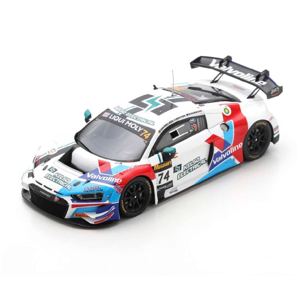 Audi R8 LMS GT3 No.74 Audi Sport Team Valvoline - 4th Bathurst 12H 2022 - K. van der Linde - N. Berthon - B. Schumacher.  Limited 400 - 1:43 Scale Resin Model Car