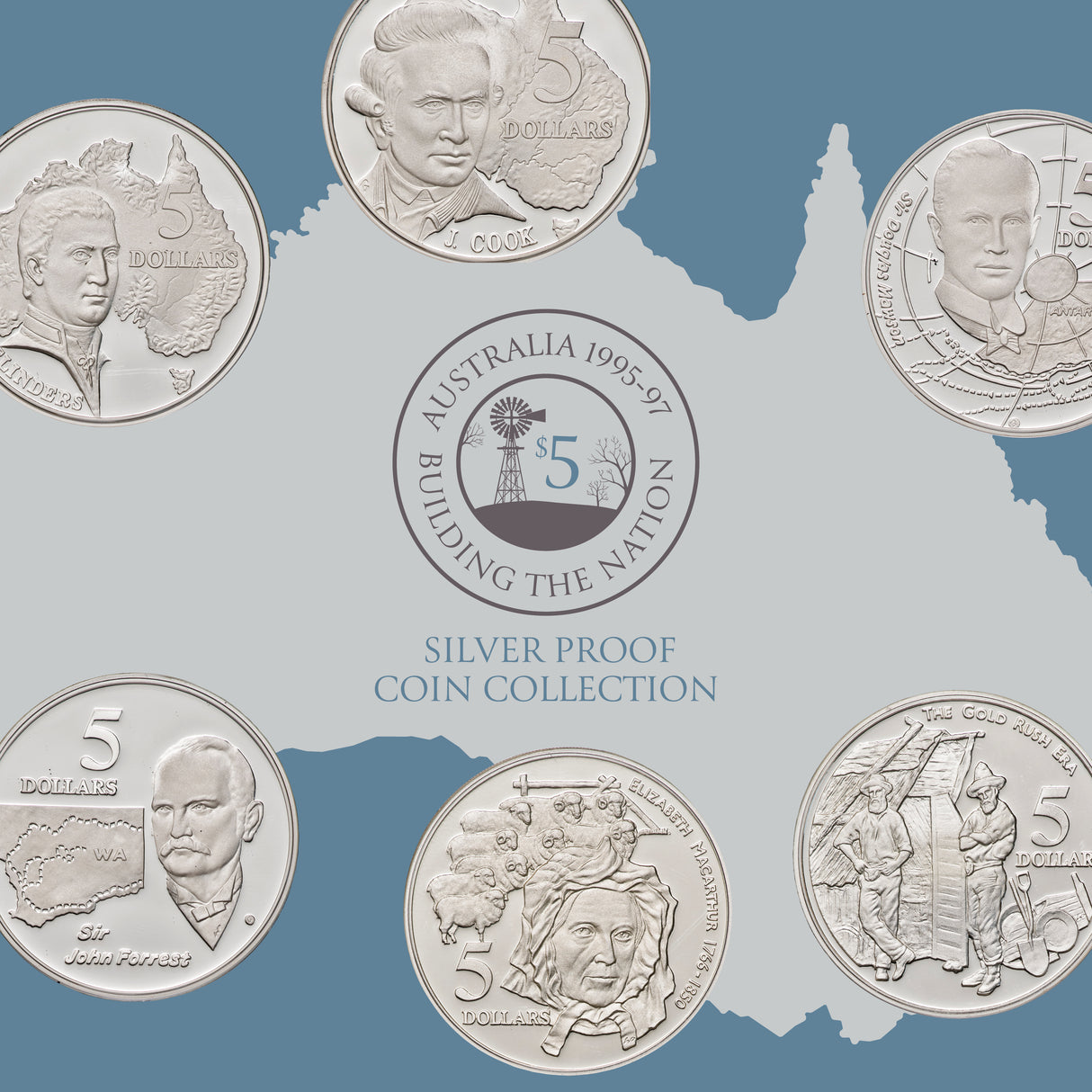 Australia 1995-97 $5 Building the Nation Silver Proof Coin Collection