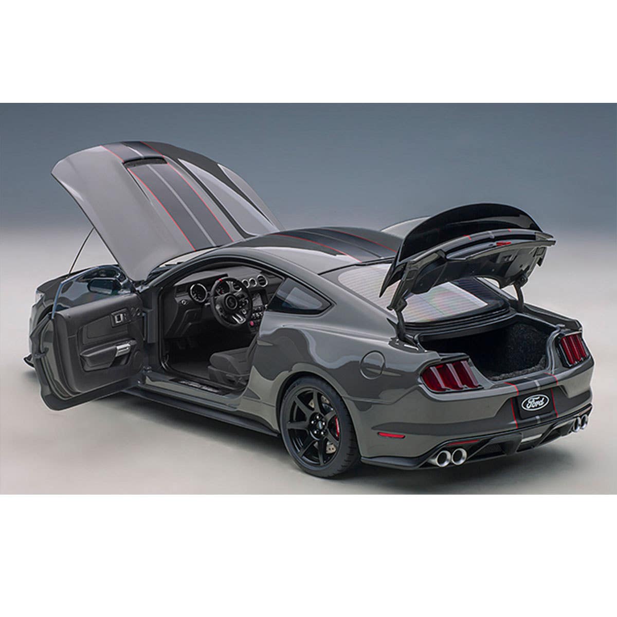 FORD SHELBY GT-350R  (LEAD FOOT GREY W/ BLACK STRIPES) - 1:18 Scale Composite Model Car