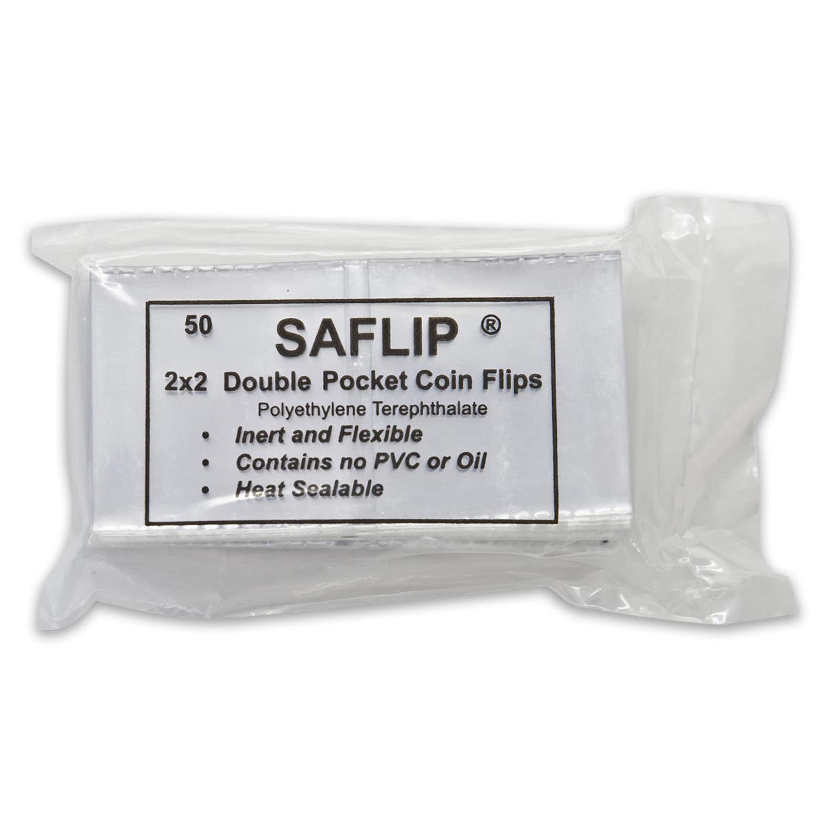 SAFLIP Double Pocket 2 inch x 2 inch Coin Flips Pack of 50