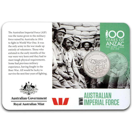 Australian Army 2015 20c Australian Imperial Force Coin