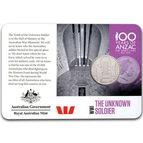 Australia 2015 20c The Unknown Soldier Cupro-Nickel Uncirculated Coin