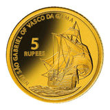 Vasco Da Gama Ship 2017 5 Rupees Gold Proof Coin