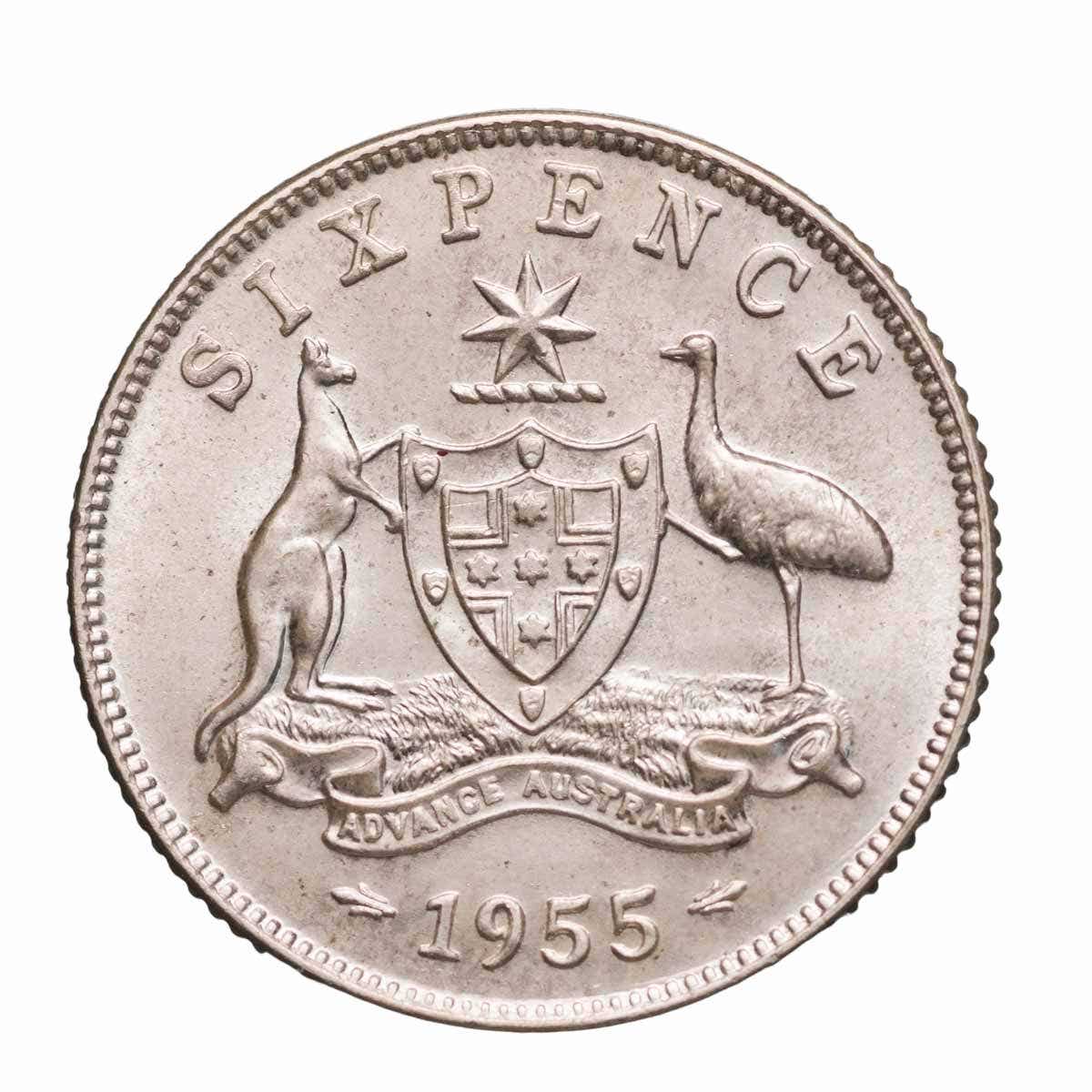 Australia Elizabeth II 1955 Sixpence Choice Uncirculated Coin