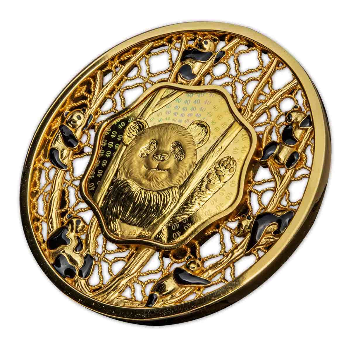 Panda 2022 $5 Filigree Gold-Plated 2oz Silver Prooflike Coin