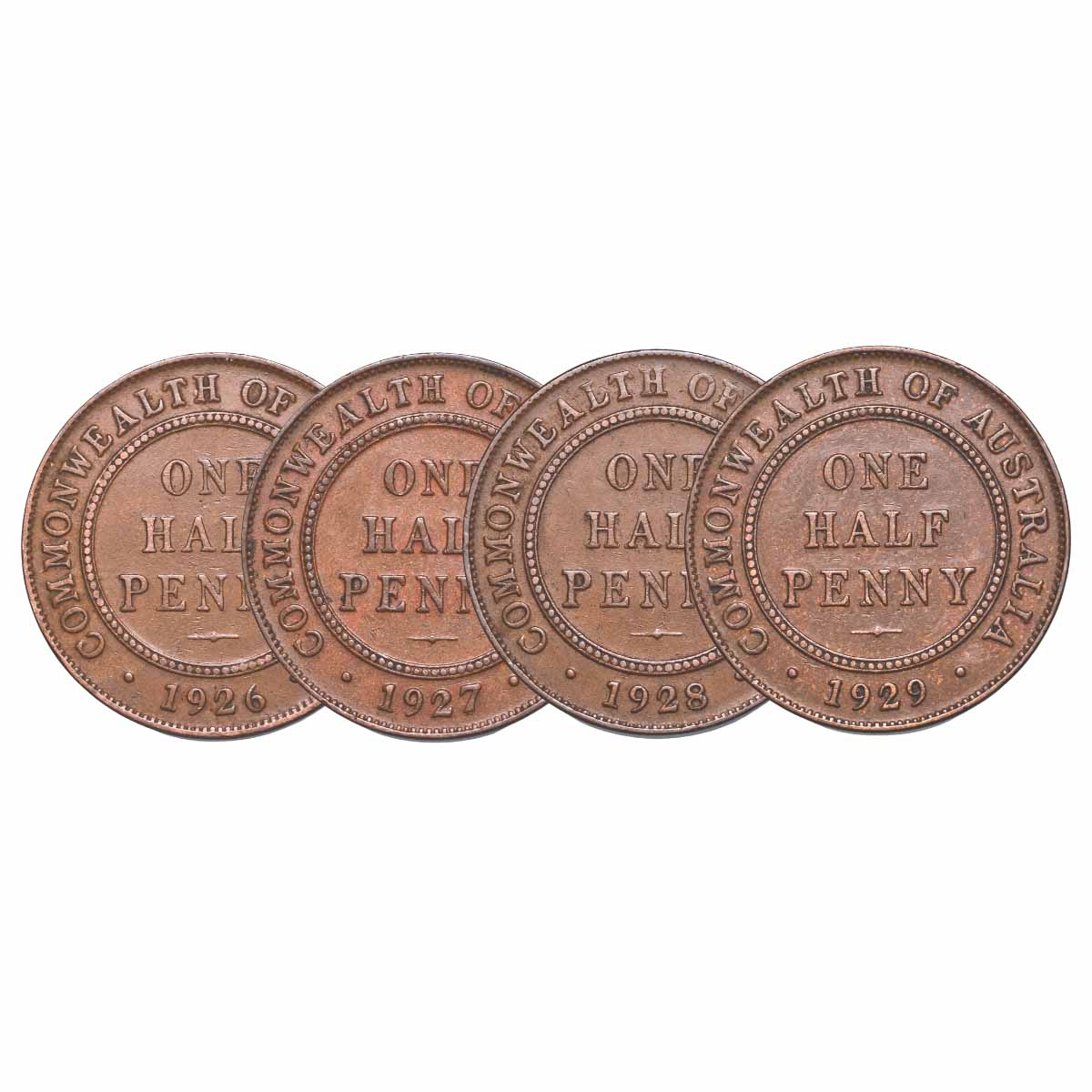 Australia George V 1926-29 Bronze Halfpenny Very Fine-Extremely Fine 4-Coin Set