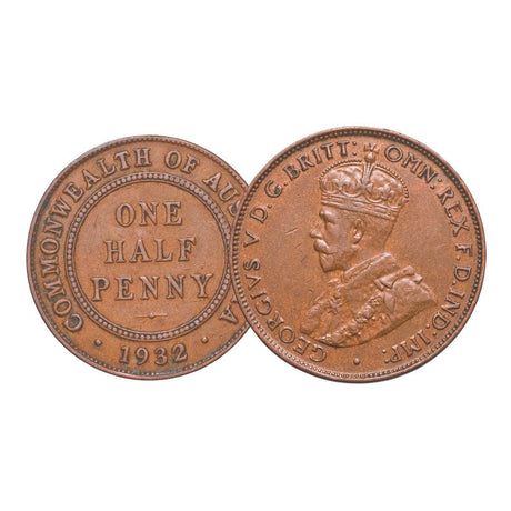 Australia George V 1932-36 Bronze Halfpenny about Extremely Fine-Extremely Fine 5-Coin Set