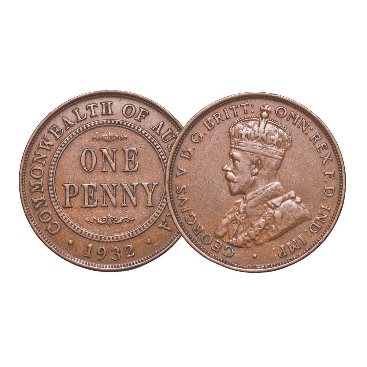 Australia George V 1932-36 Bronze Penny Very Fine-Extremely Fine 5-Coin Set