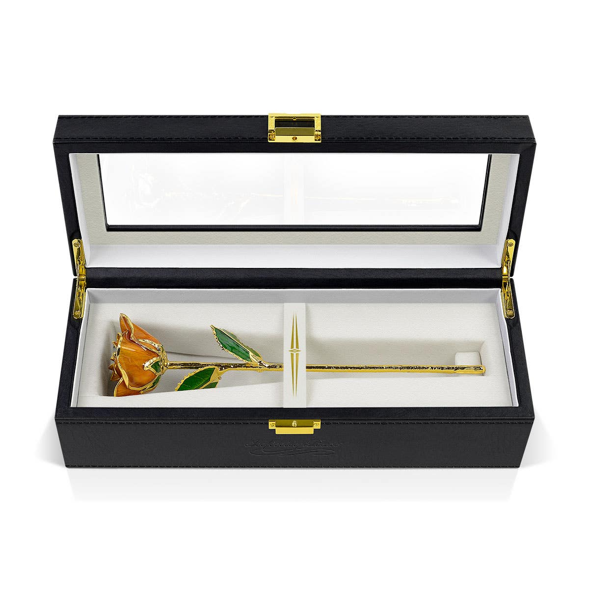 Orange Infinity Rose with Premium Glass Lid Display Case