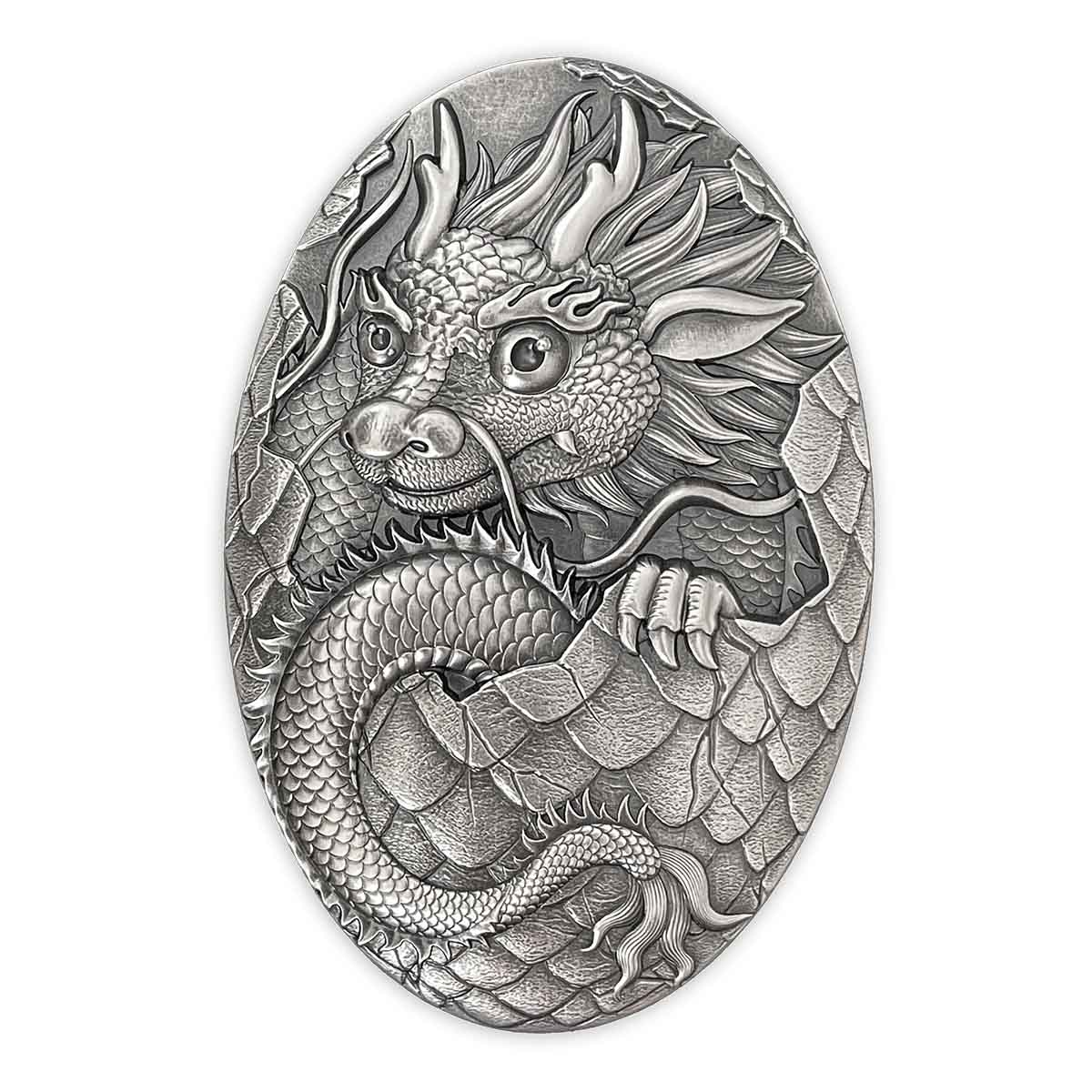 3D Dragon Egg 2024 250Fr 5oz Silver Antique Coin