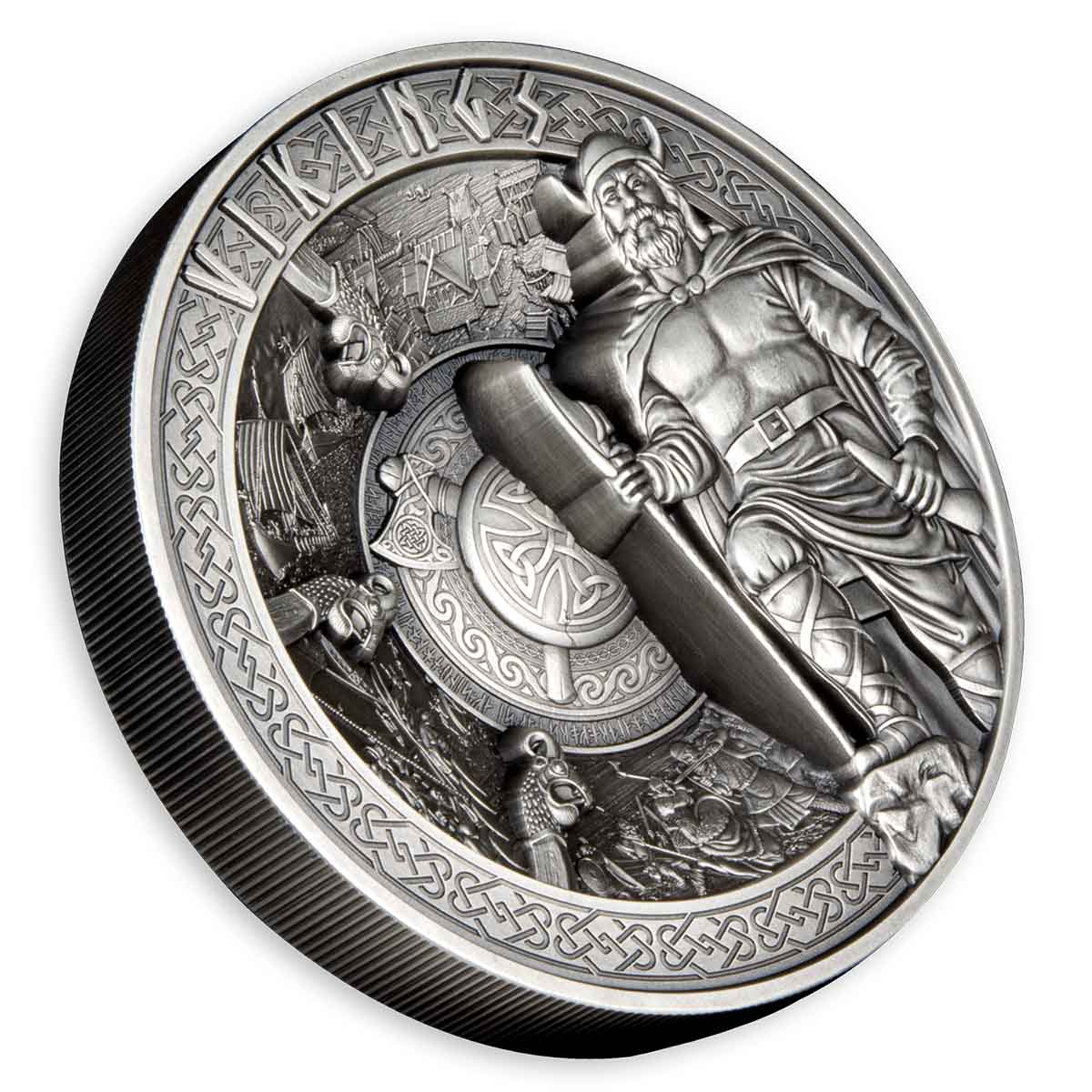 Vikings 2023 $25 Ultra High Relief Kilo Silver Antique Coin