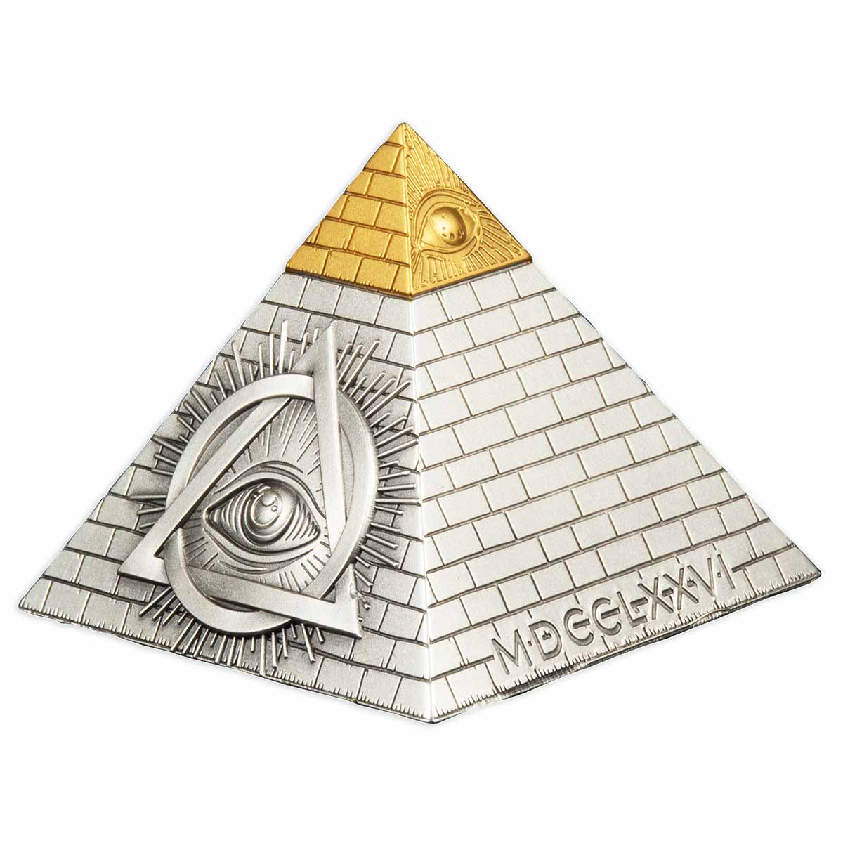 Eye of Providence Pyramid 2023 $5 5oz Silver Antique Coin