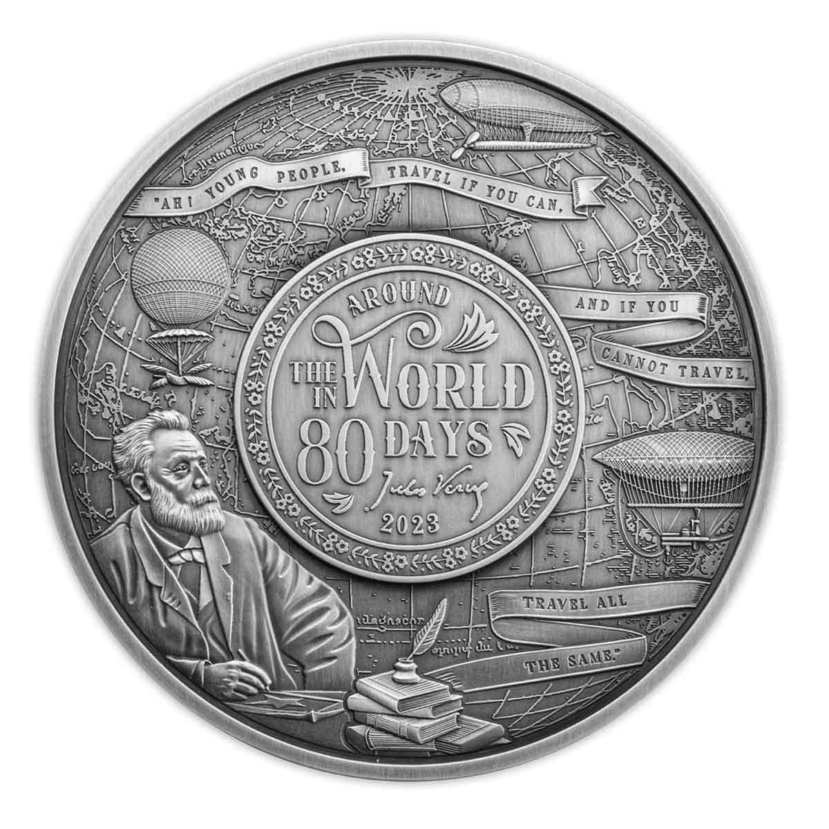 Around the World in 80 Days 2023 500fr Silver Antique Coin