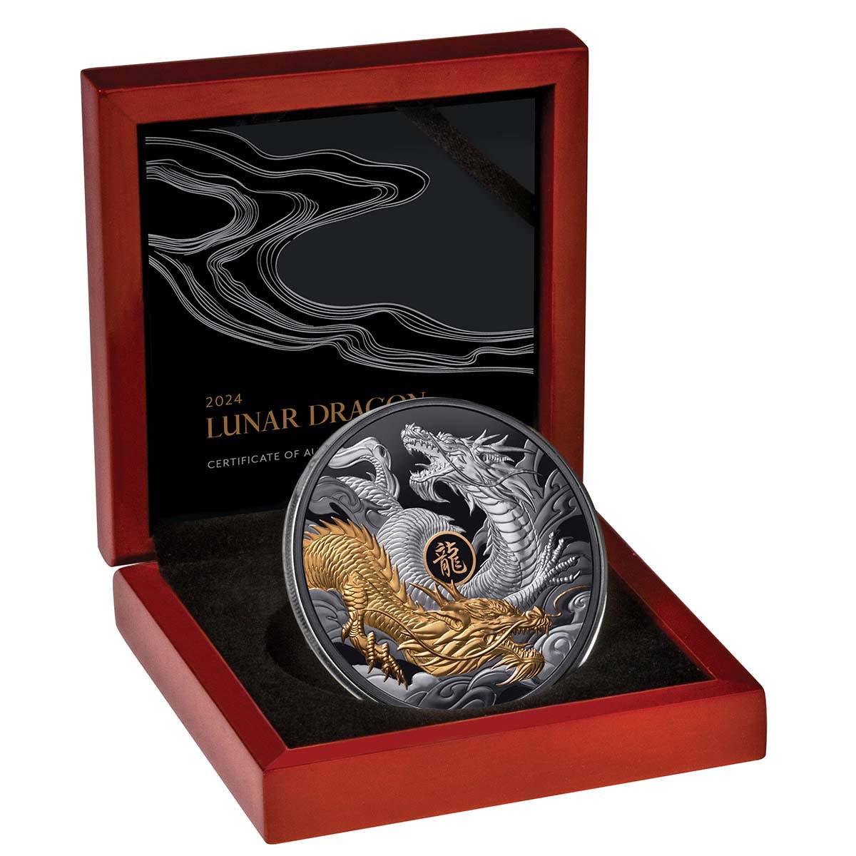 Lunar Dragon 2024 $10 5oz Gold-plated Silver Black Proof Coin