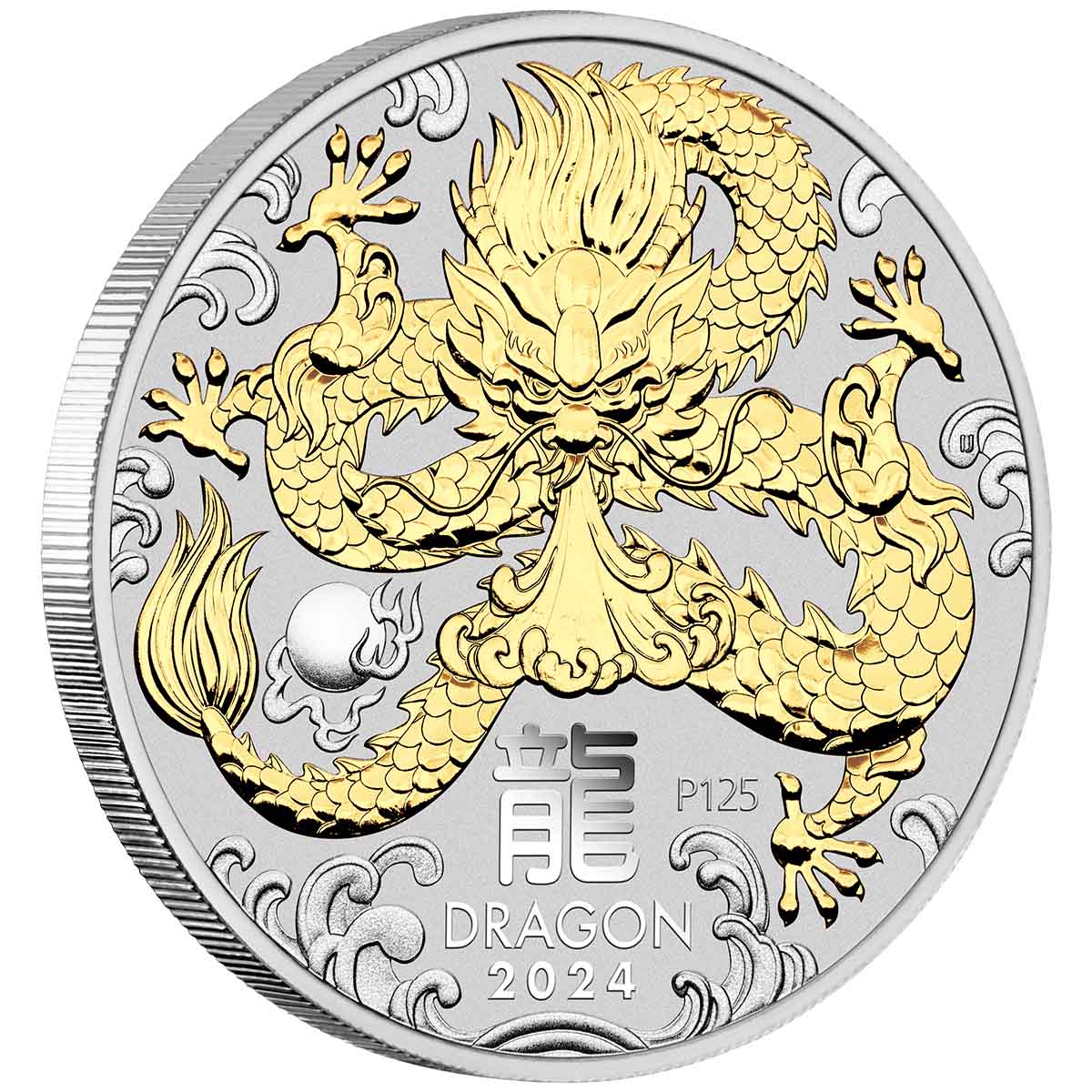 Year of the Dragon 2024 $1 1oz Silver Gilded Coin