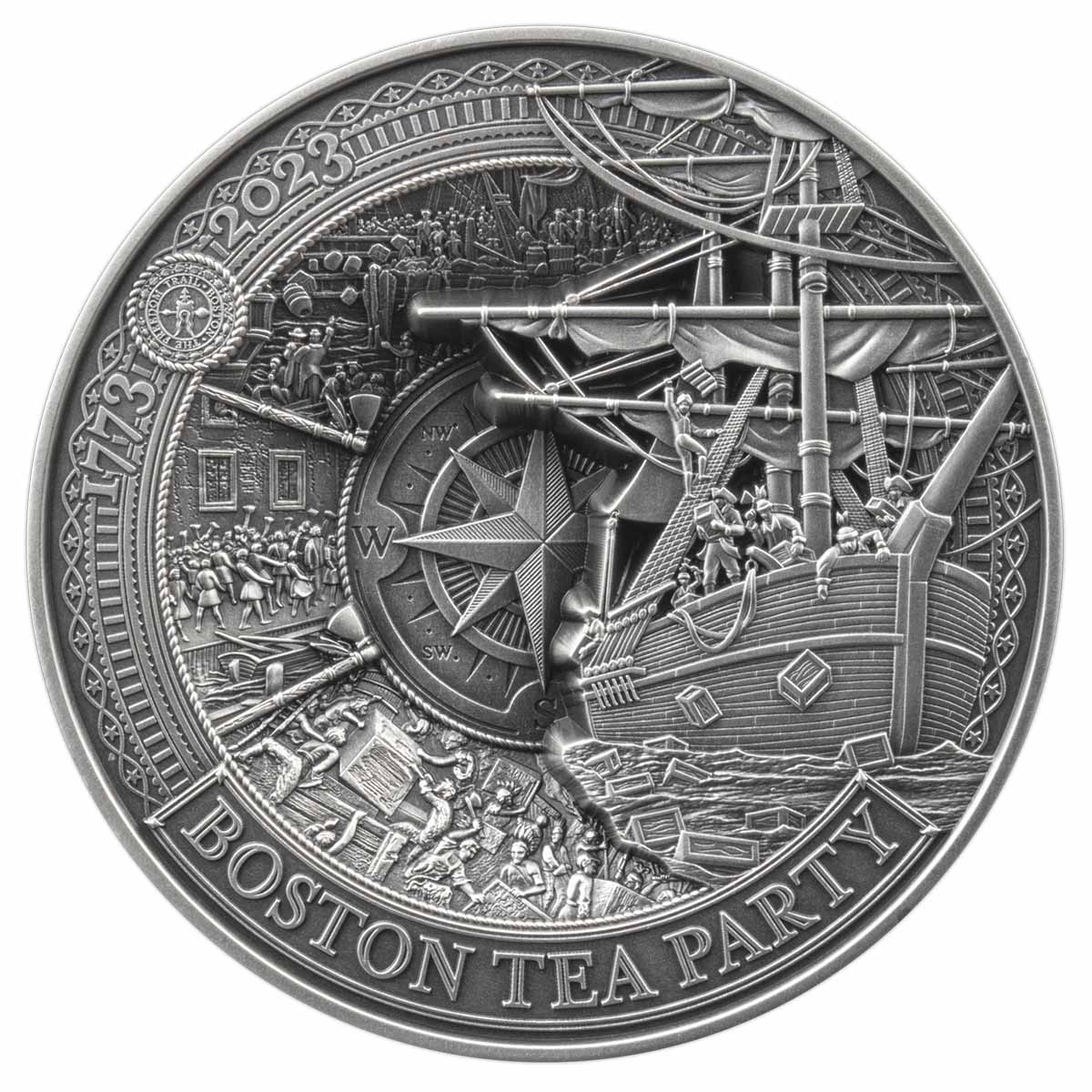 Boston Tea Party 2023 $10 250g Silver Antique Coin